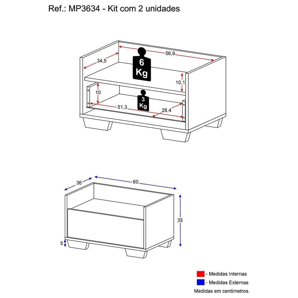 Kit com 2 Mesas de Cabeceira 60 Cm com Pés Quadrados Preta - 7