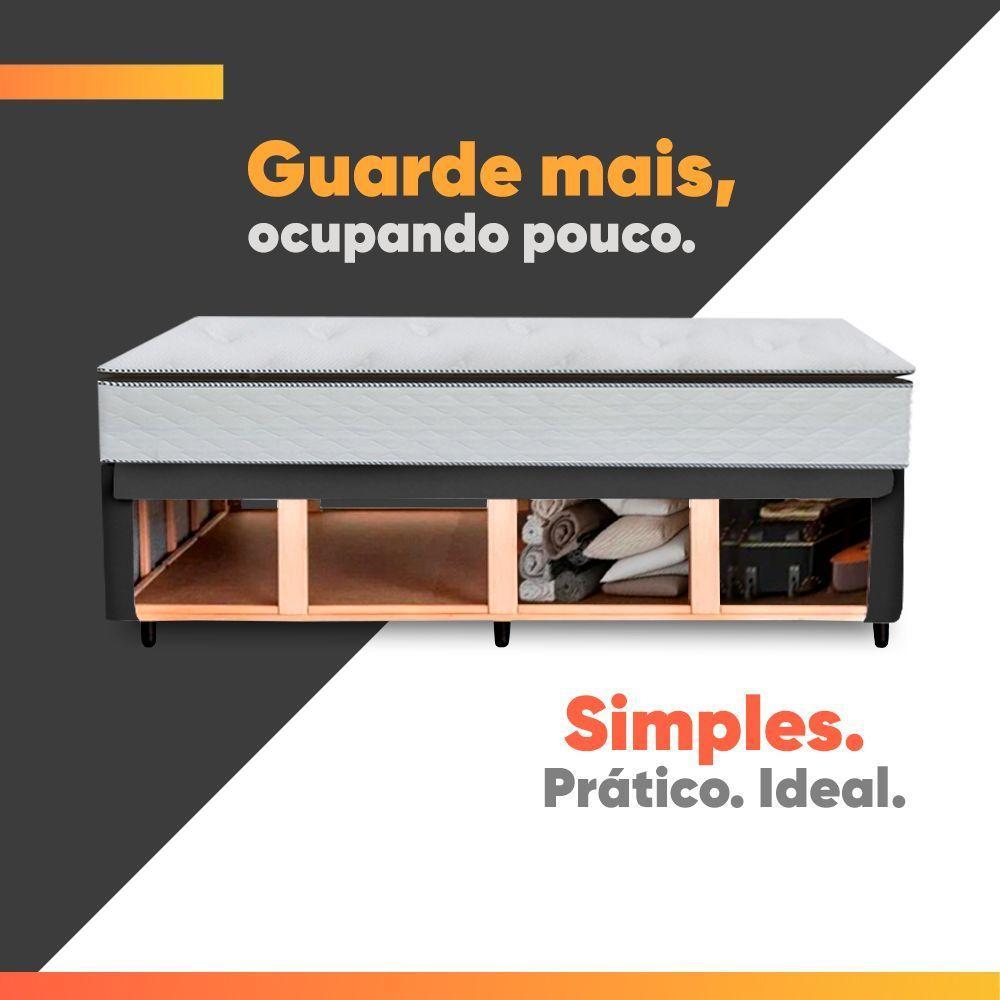 Cama Box Baú King Gazin Colchão Com Molas Ensacadas 193x203x78cm Tower Branco / Preto - 5