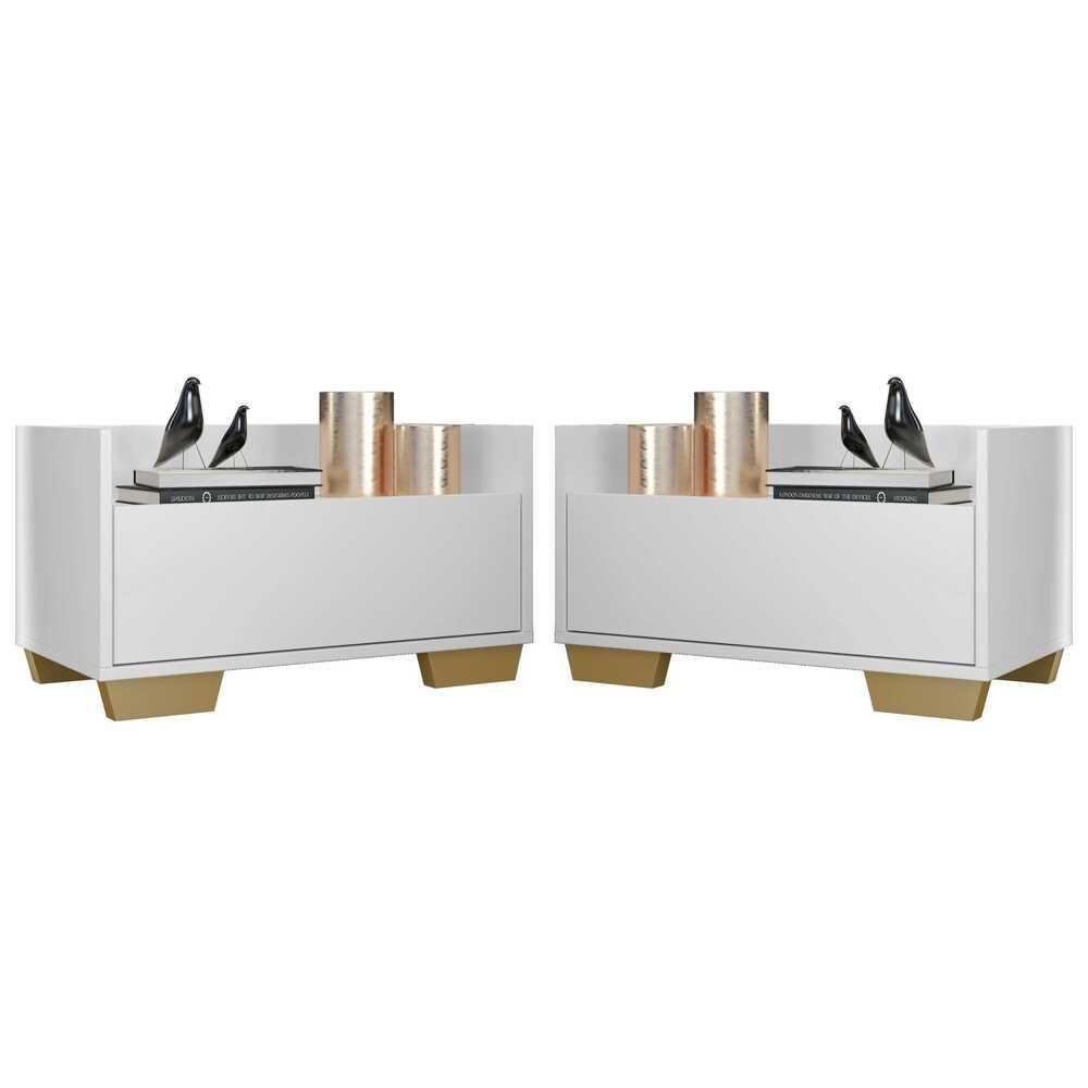 Kit com 2 Mesas de Cabeceira 60 Cm com Pés Quadrados Branca - 1