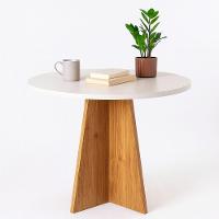 Mesa Redonda Com Base Em Madeira Maciça E Tampo Branco – Design Moderno E Sofisticado - 1