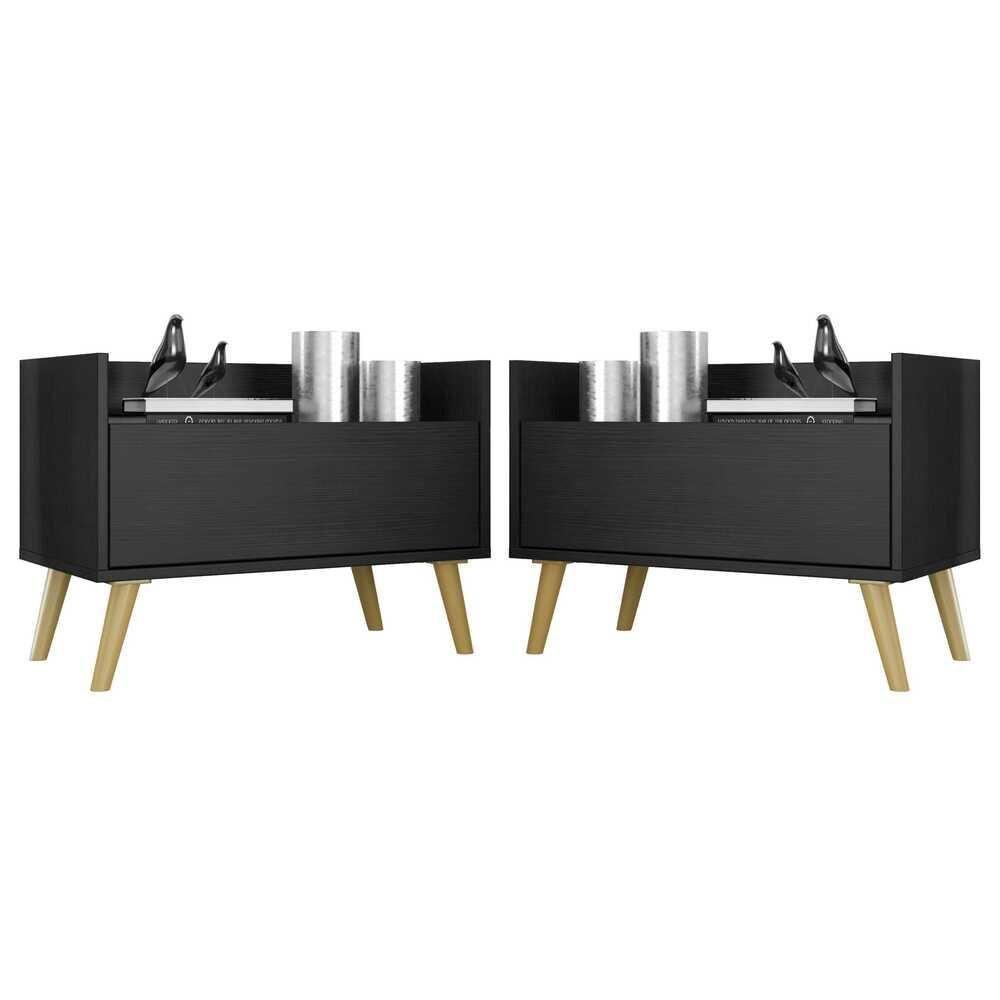 Kit com 2 Mesas de Cabeceira 60 Cm com Pés Retrô Preta - 1