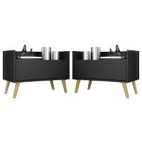 Kit com 2 Mesas de Cabeceira 60 Cm com Pés Retrô Preta - 1