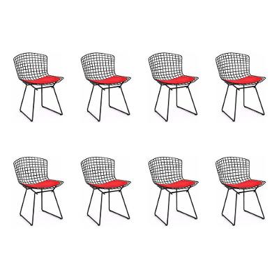 Kit 8 Cadeiras Bertoia Preta Com Assento Vermelho