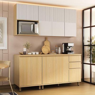 Cozinha Compacta 100% Mdf 5 Pçs Aura Luciane Móveis Carvalho Uv/cinza Cristal Pet