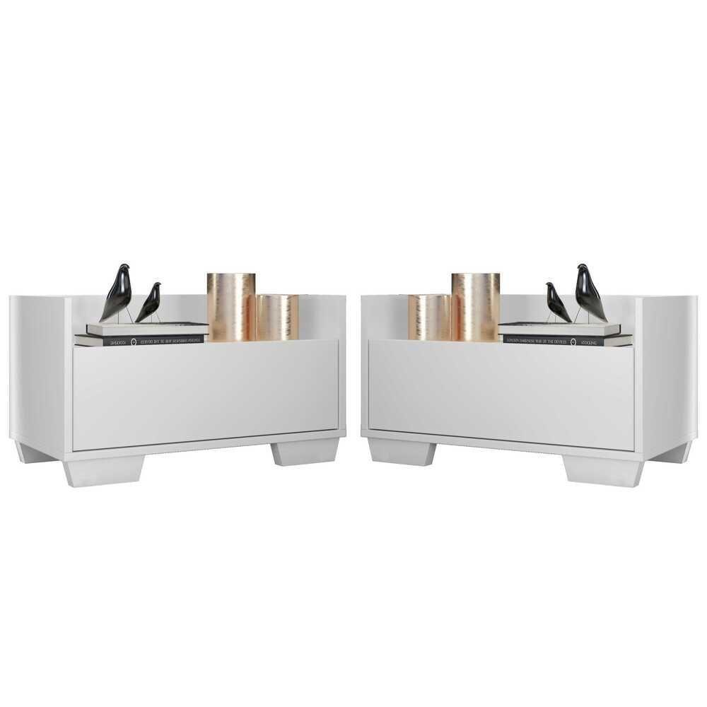 Kit com 2 Mesas de Cabeceira 60 Cm com Pés Quadrados Branca - 1