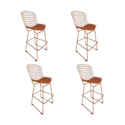 Kit 4 Banquetas Alta Bistrô Bertoia Cobre D60 Com Assento Cobre