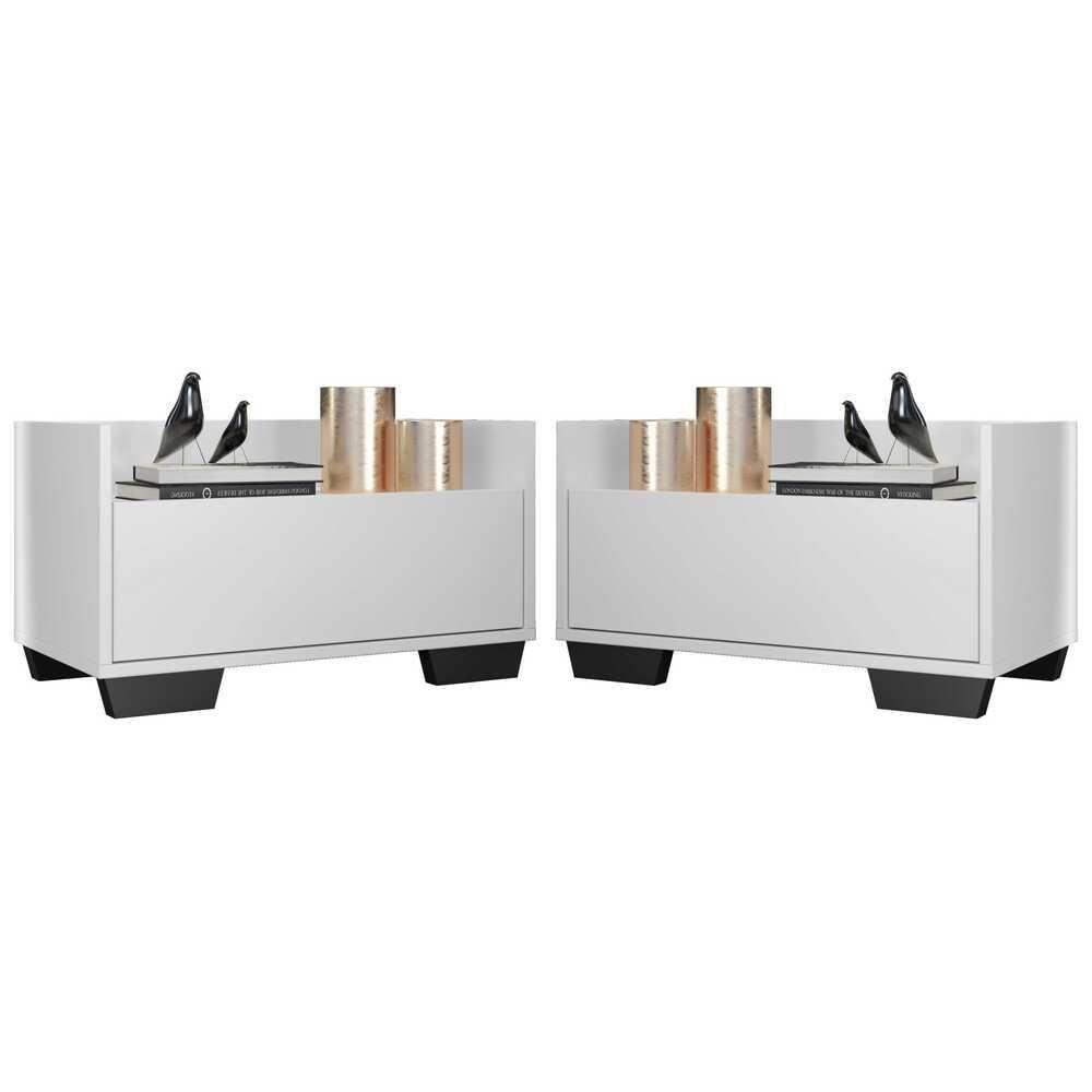 Kit com 2 Mesas de Cabeceira 60 Cm com Pés Quadrados Branca - 1