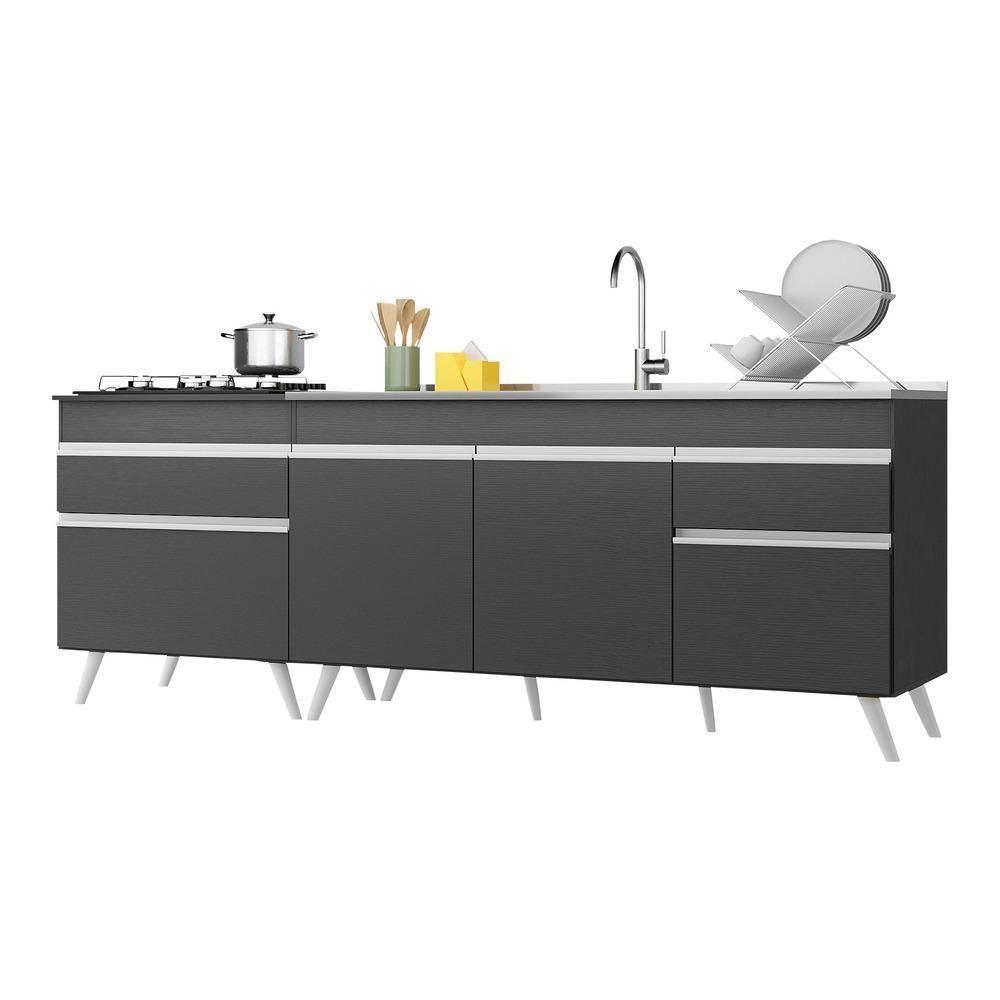 Kit 2 Balcões Gabinete Pia 150 Cm E Cooktop 70 Cm Veneza Multimóveis Mp2073.898 Preto - 6
