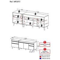 Kit 2 Balcões Gabinete Pia 150 Cm E Cooktop 70 Cm Veneza Multimóveis Mp2073.898 Preto