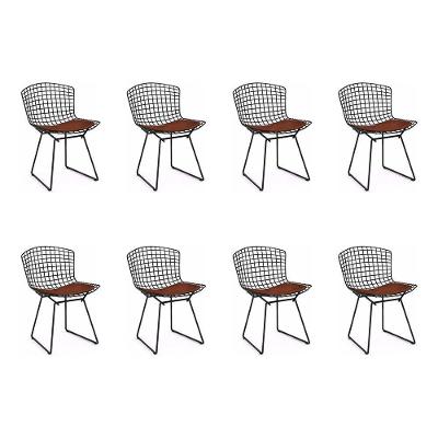 Kit 8 Cadeiras Bertoia Preta Com Assento Marrom