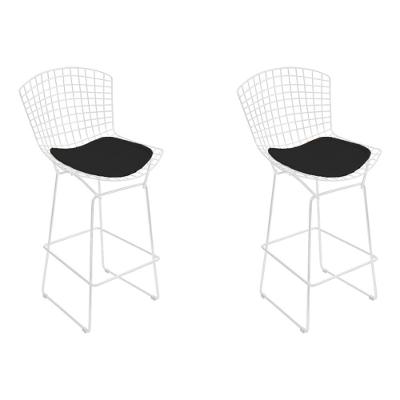 Kit 2 Banquetas Bistrô Bertoia Branca D80 Com Assento Preto