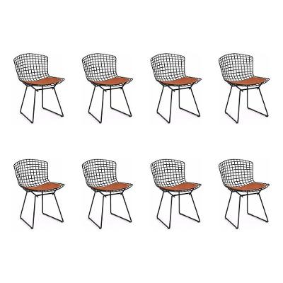 Kit 8 Cadeiras Bertoia Preta Com Assento Cobre