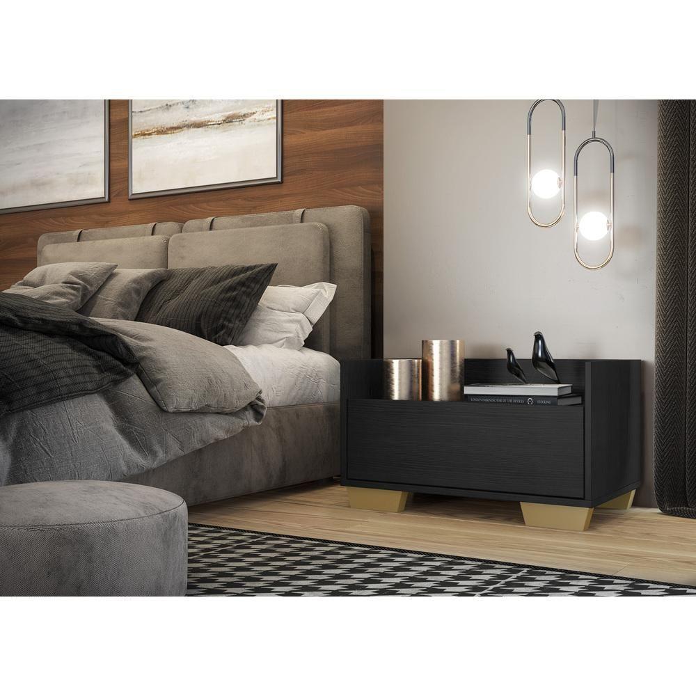 Kit com 2 Mesas de Cabeceira 60 Cm com Pés Quadrados Preta - 3