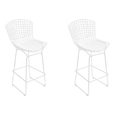 Kit 2 Banquetas Bertoia Branca D60 Com Assento Branco
