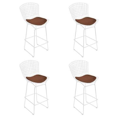 Kit 4 Banquetas Bistrô Bertoia Branca D60 Com Assento Marrom