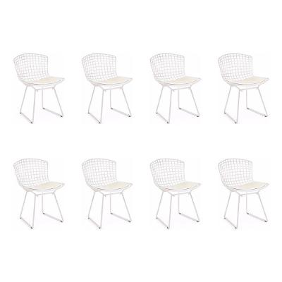 Kit 8 Cadeiras Bertoia Branca Com Assento Branco