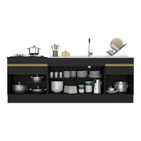 Kit 2 Balcões Com Rodapé Gabinete Pia E Cooktop Preto