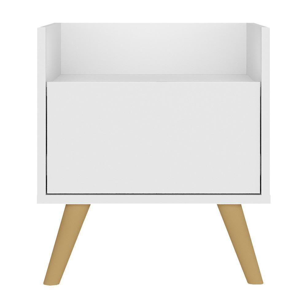 Kit Com 2 Mesas De Cabeceira 40 Cm Com Pés Retrô Multimóveis Mp4044 Branca/Natural - 2