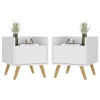Kit Com 2 Mesas De Cabeceira 40 Cm Com Pés Retrô Multimóveis Mp4044 Branca/Natural - 1