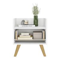 Kit Com 2 Mesas De Cabeceira 40 Cm Com Pés Retrô Multimóveis Mp4044 Branca/Natural - 3