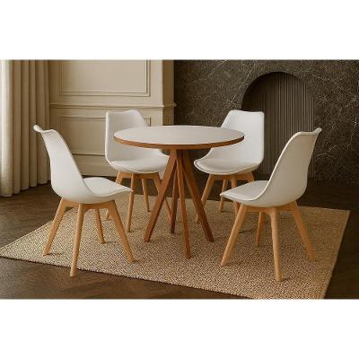 Mesa De Jantar Dallas - Tampo Branco - 4 Cadeiras Brancas -leda