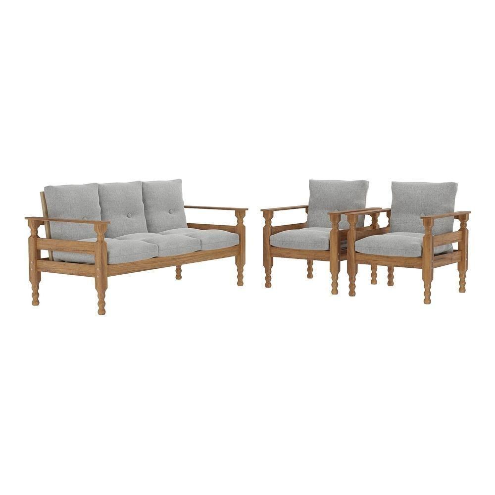 Jogo Sofá Madeira Maciça 3 Lugares E 2 Poltronas Liz Multimóveis Vcr7001 Cinza Cinza - 1