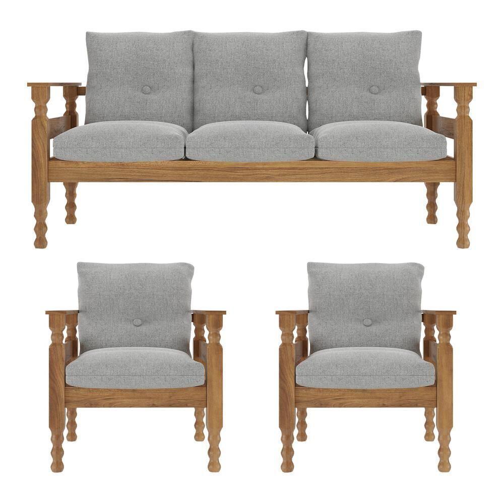 Jogo Sofá Madeira Maciça 3 Lugares E 2 Poltronas Liz Multimóveis Vcr7001 Cinza Cinza - 2