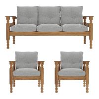 Jogo Sofá Madeira Maciça 3 Lugares E 2 Poltronas Liz Multimóveis Vcr7001 Cinza Cinza - 2