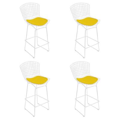 Kit 4 Banquetas Bistrô Bertoia Branca D80 Com Assento Amarelo