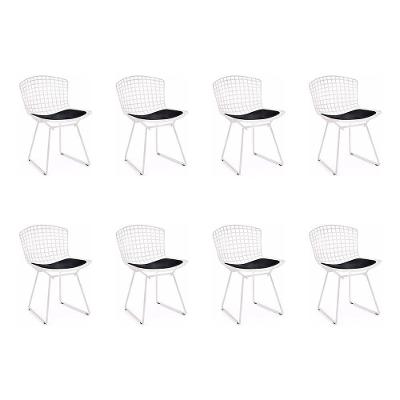 Kit 8 Cadeiras Bertoia Branca Com Assento Preto