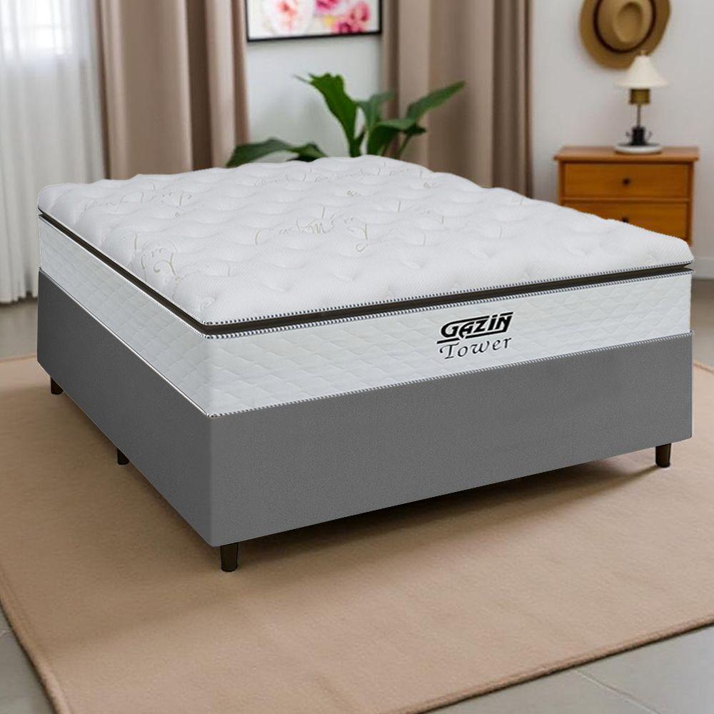 Cama Box Baú King Gazin Colchão Com Molas Ensacadas 193x203x78cm Tower Branco / Cinza - 4