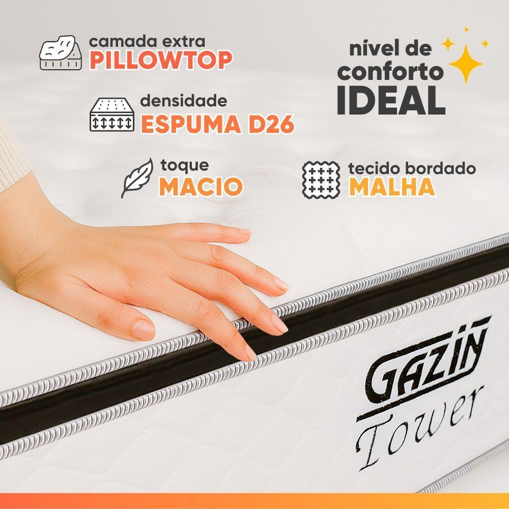 Cama Box Baú King Gazin Colchão Com Molas Ensacadas 193x203x78cm Tower Branco / Cinza - 7