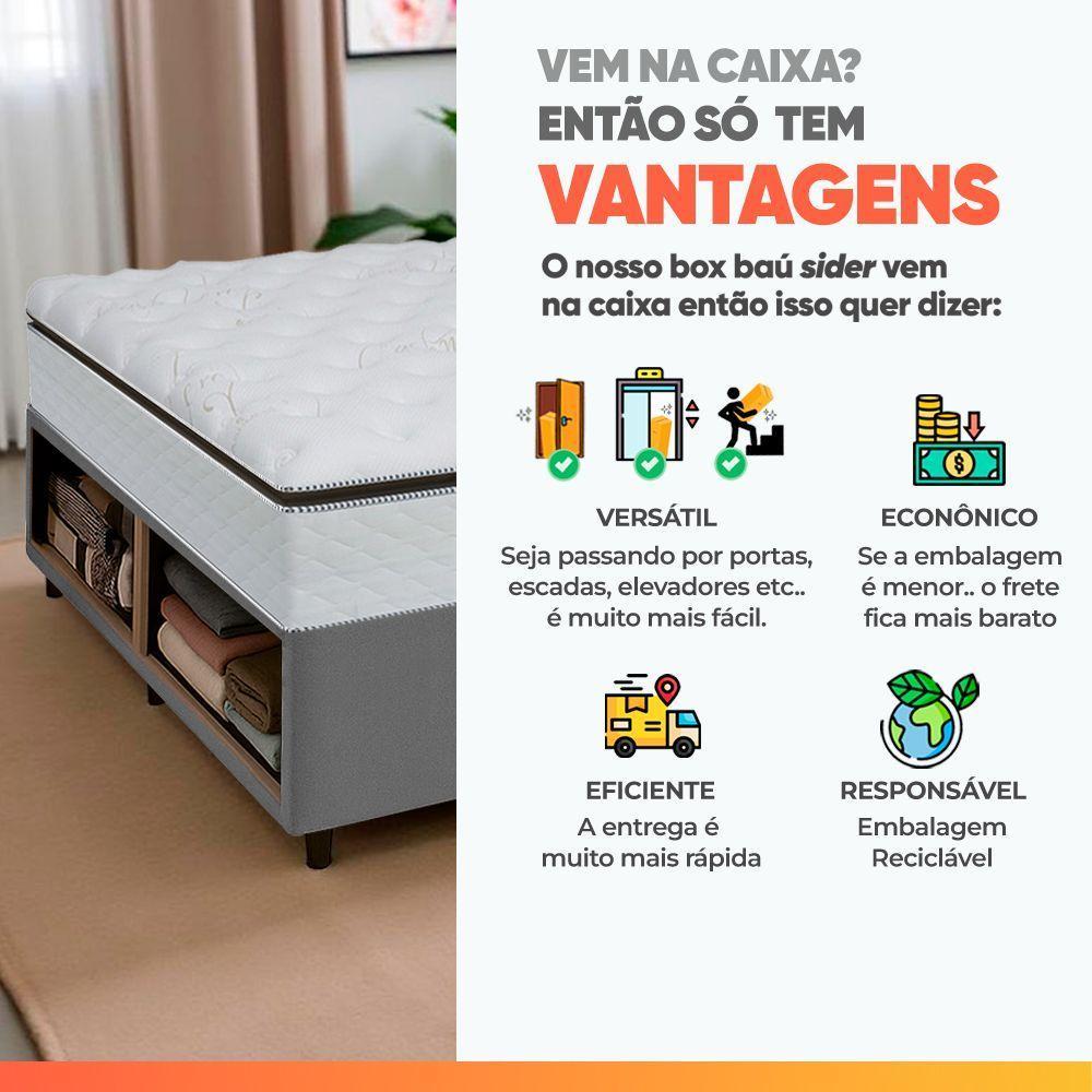Cama Box Baú King Gazin Colchão Com Molas Ensacadas 193x203x78cm Tower Branco / Cinza - 8