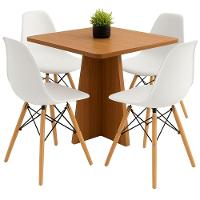 Conjunto Mesa De Jantar 90cm Quadrada Em Madeira+4 Cadeiras Eames Brancas Pés De Madeira - 2