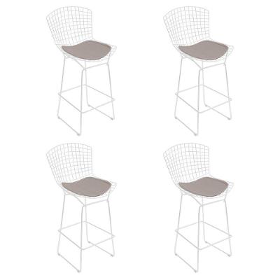 Kit 4 Banquetas Bistrô Bertoia Branca D80 Com Assento Bege