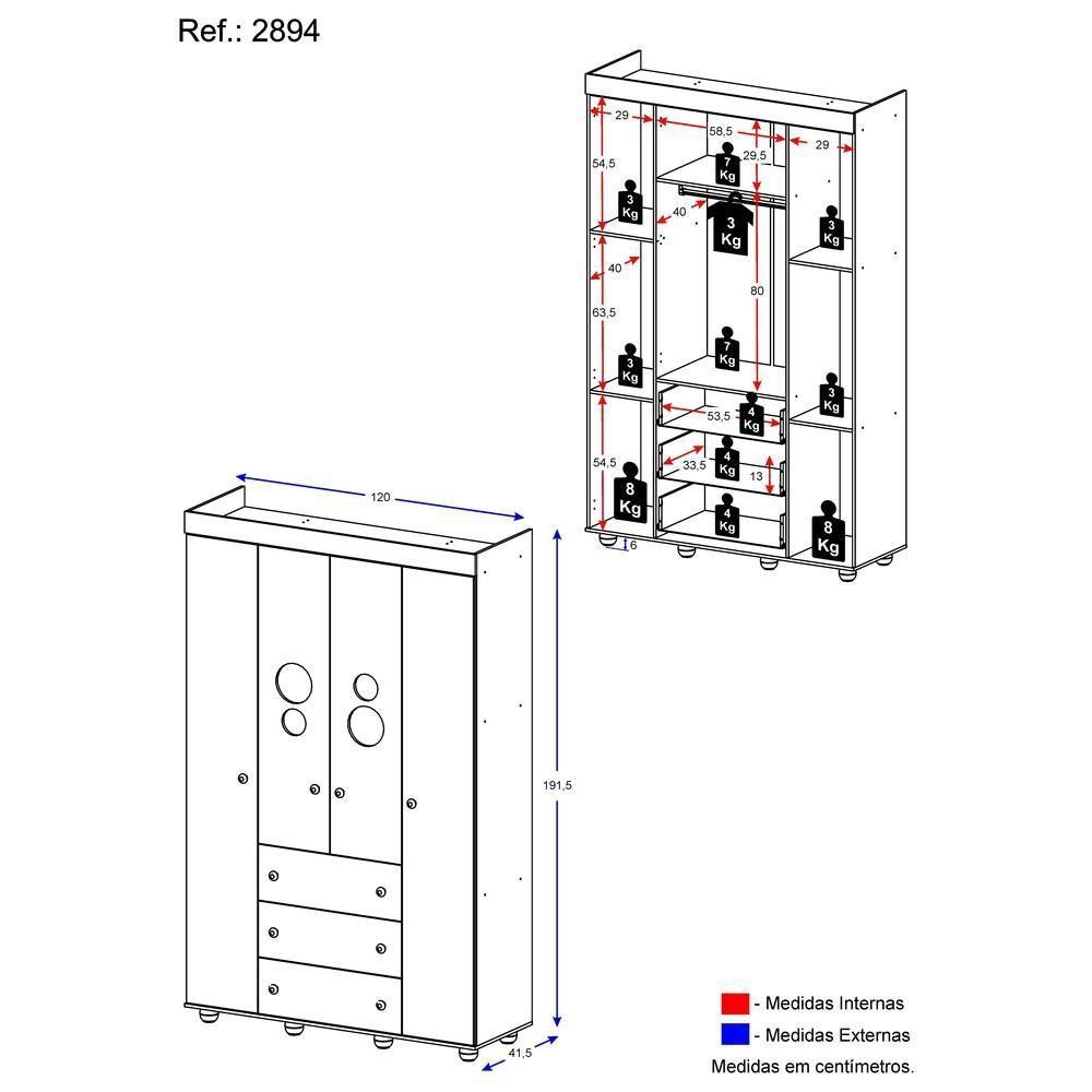 Guarda Roupa 4 Portas e 3 Gavetas Pimpolho Branco - 4