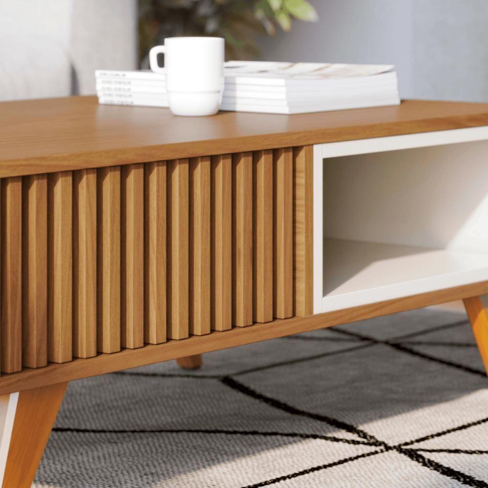 Sala De Estar Mesa Com Estante Reno Off White Matte Freijo - 2