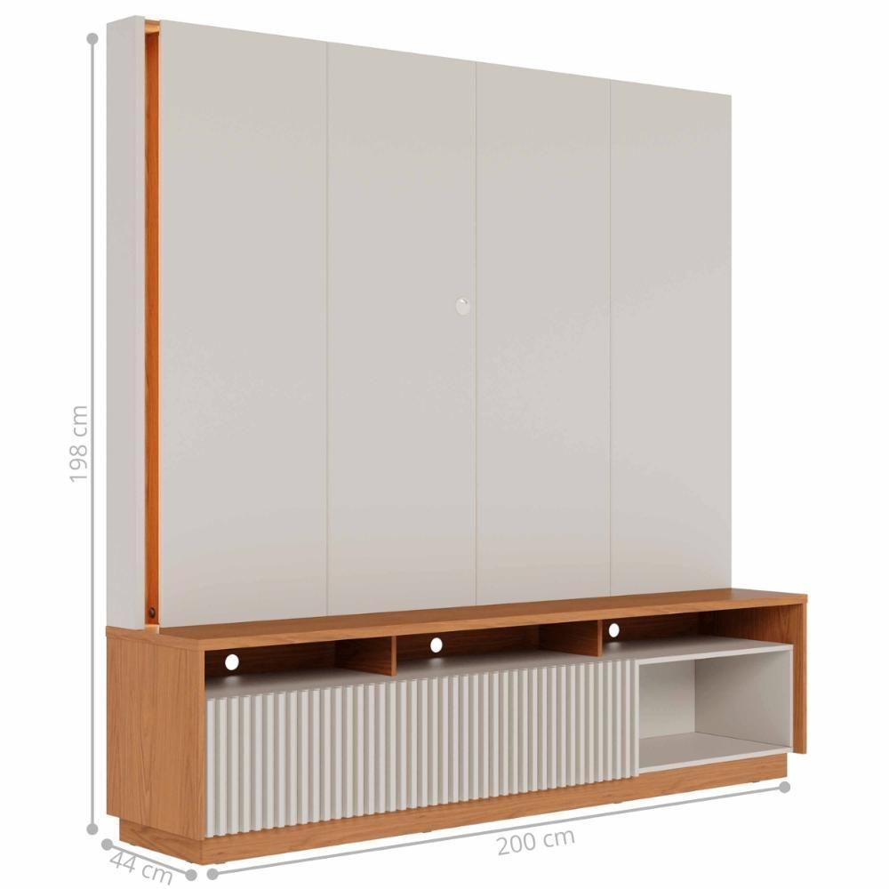 Sala De Estar Mesa Com Estante Reno Off White Matte Freijo - 5