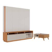 Sala De Estar Mesa Com Estante Reno Off White Matte Freijo - 1