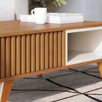 Sala De Estar Mesa Com Estante Reno Off White Matte Freijo - 2