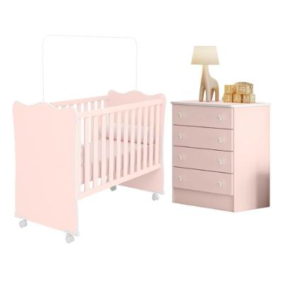 Gaveteiro E Berço Com Rodinha Russia Rosa Acetinado