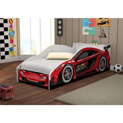 Cama Carro Com Baú Accelerate Juvenil Vermelho Com Colchão