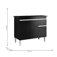 Balcão Para Cozinha 3 Portas Forks Preto Fosco - 2