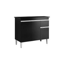 Balcão Para Cozinha 3 Portas Forks Preto Fosco - 3