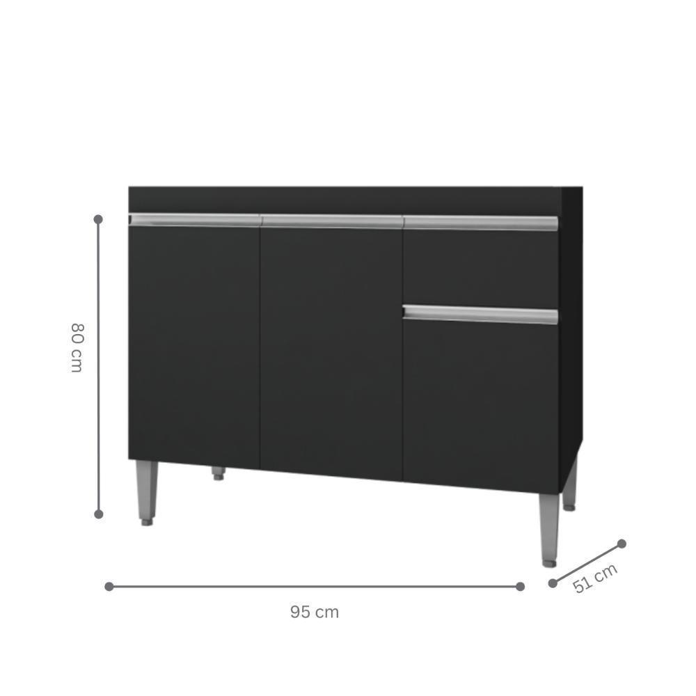 Balcão Para Cozinha 2 Portas Forks Preto Fosco - 2