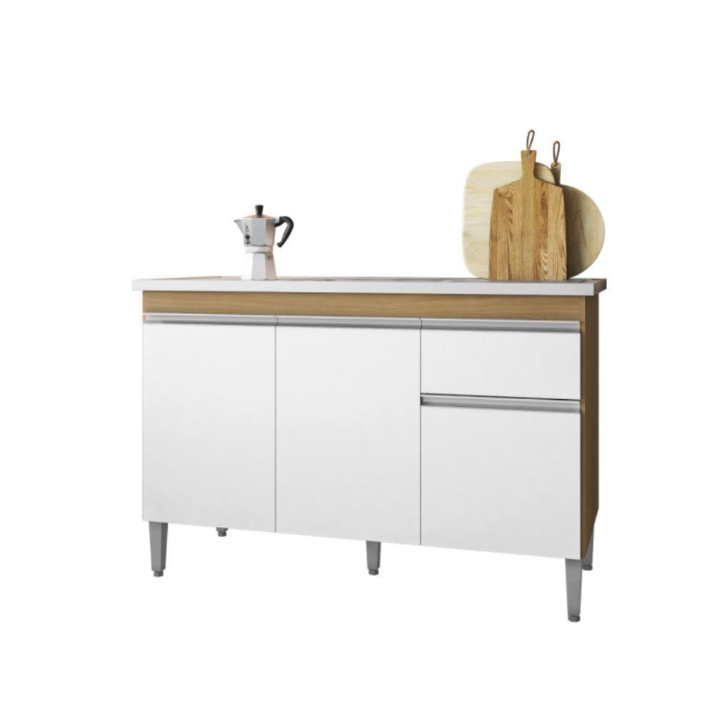 Balcão Para Cozinha 2 Portas Forks Amendoa Branco - 3