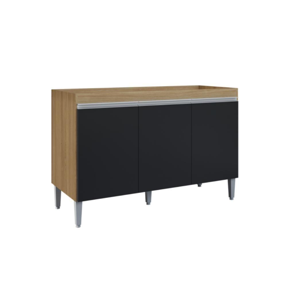 Balcão Para Cozinha 3 Portas Leyton Amendoa Preto - 3