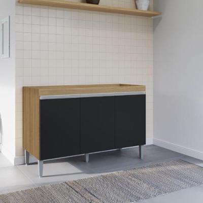Balcão Para Cozinha 3 Portas Leyton Amendoa Preto