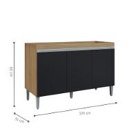 Balcão Para Cozinha 3 Portas Leyton Amendoa Preto - 2