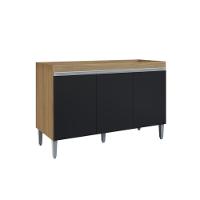 Balcão Para Cozinha 3 Portas Leyton Amendoa Preto - 3